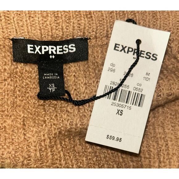 NWT Express V-Neck Faux-Fur Cuff Stretch Gold Sweater XS - Picture 5 of 6